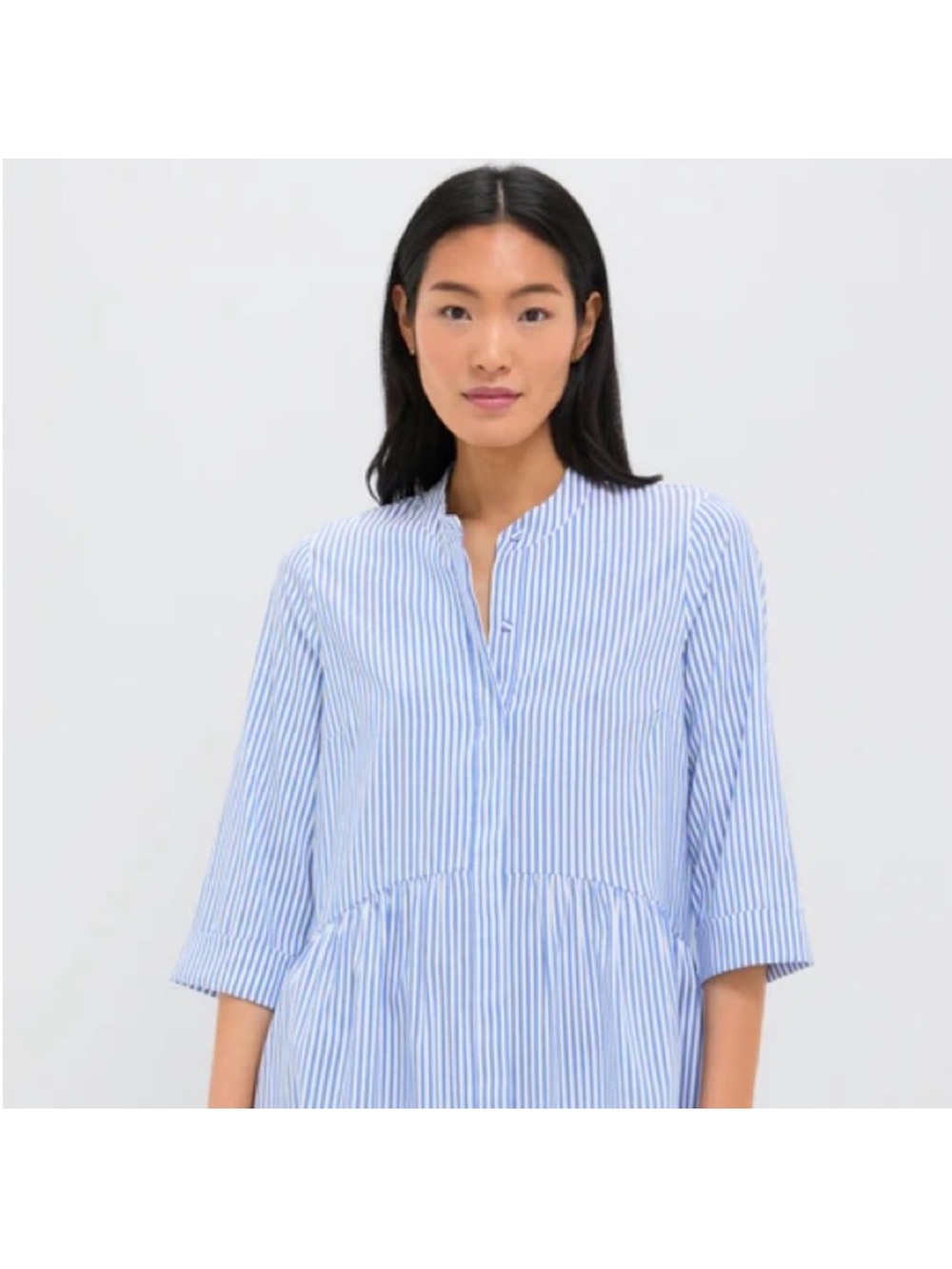 Striped Blue Peasant Tunic Top - Women